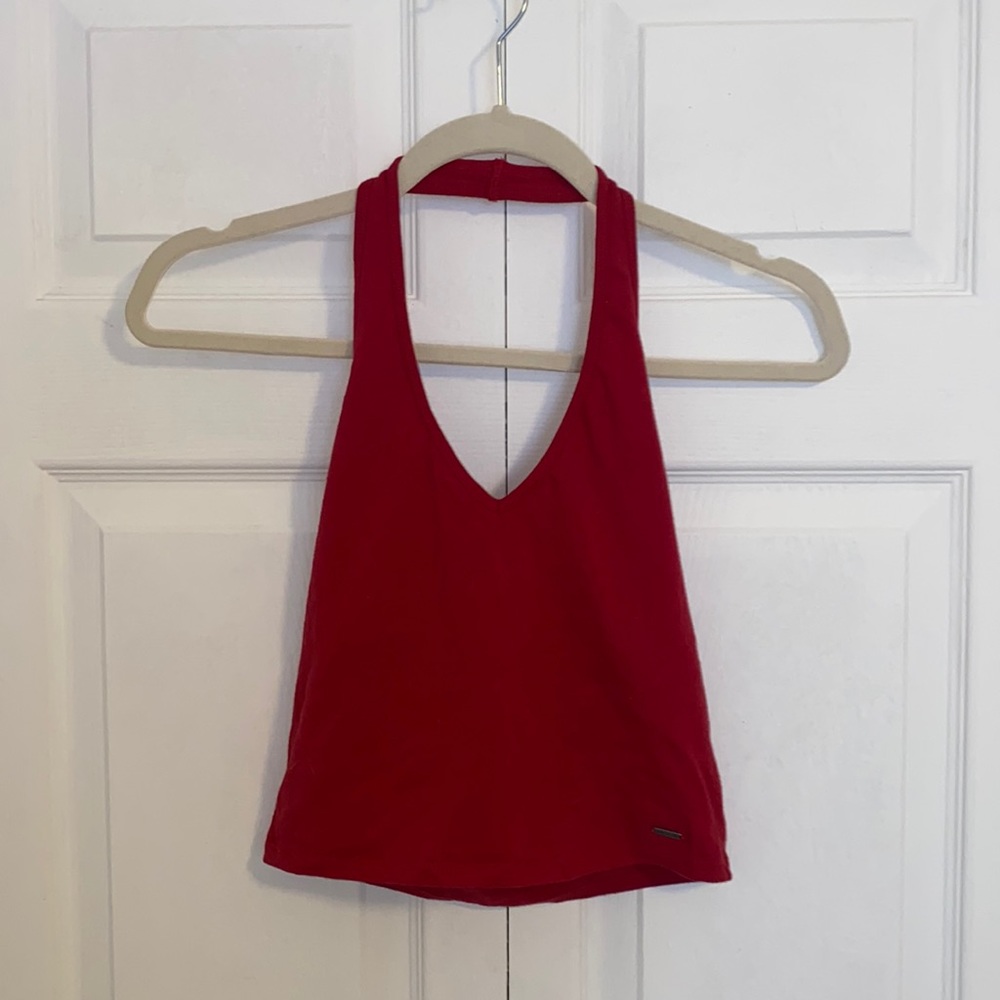 Hollister Red Halter Crop Top w Shelf